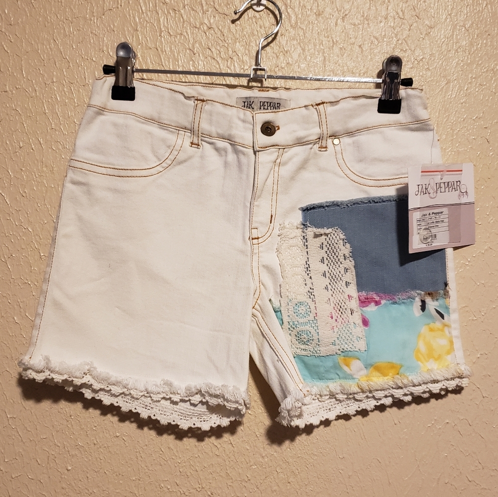 Jak & Peppar Embroidered Patchwork Shorts Freyed Hem Size‎ 14 Girls